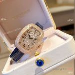 Copy Franck Muller Galet Rose Gold Pave-Diamond Lady Watches Blue Leather Strap